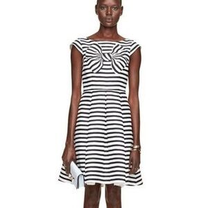 Kate Spade Marielle Cap Sleeve Striped Bow Print Pleated Flare Dress sz 10 $448